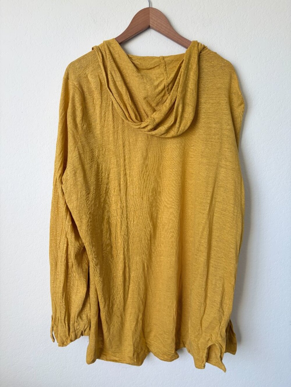 Tahari Sweater Womens 3X Plus Mustard Yellow Linen Hooded Open Front Cardigan - Picture 6 of 8